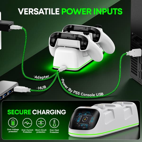 OlVO XSX Controlleroplader til X/S/One/Elite, med 2x5580mWh Xbox-batteri White-2 Packs