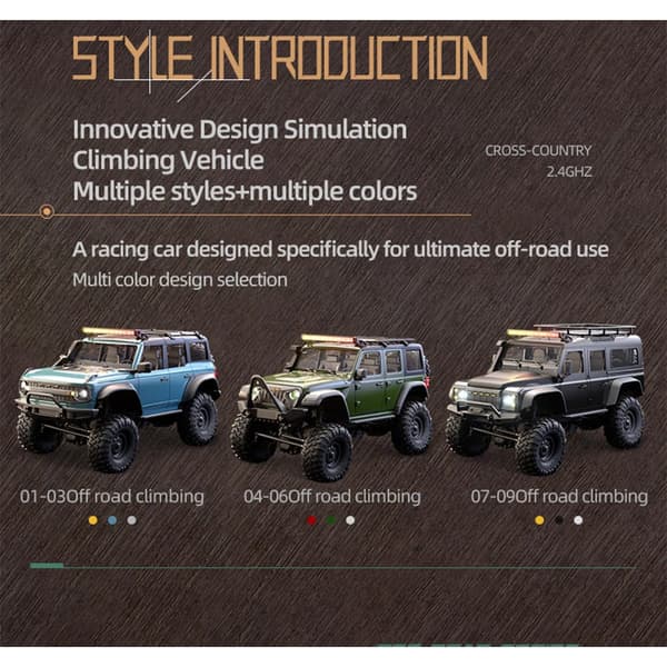 1/16 RC Crawler, 4WD Full Proporsjonal Rock Crawler LED-lys Blå Blue
