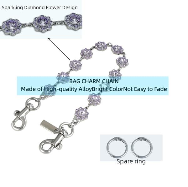 Väskberlocker för handväskor - Söt handväskkedjeberlock - Väskaccessoarer Berlocker för kvinnor Silver-violets-18in