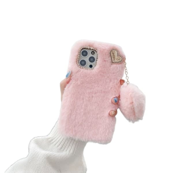 Jeg elsker deg hjerte fluffy deksel til rosa iPhone 13