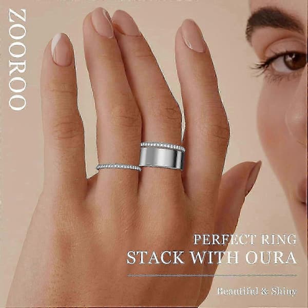 2-pakning 14K gullbelagte Oura Ring Stackers for Gen 3/Gen 4 - CZ simulerte diamant damestabelringer Silver 7
