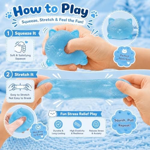 Squishies Fidget Legetøj, Blå Cool Kat Squishy Klemmelegetøj til Voksne Blue