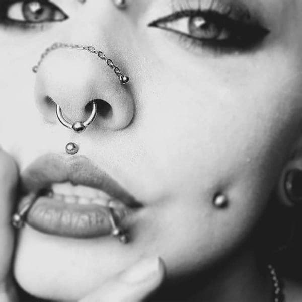 Kedja CZ Stud Näspiercing Set, 3 Storlekar 2mm-3mm, Punk Kroppssmycken, Guldton/Silver Silver
