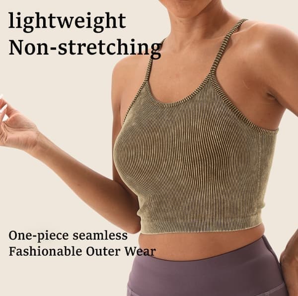 Dam 3-pack sömlös ribbstickad crop top linne, khaki, storlek S Khaki S
