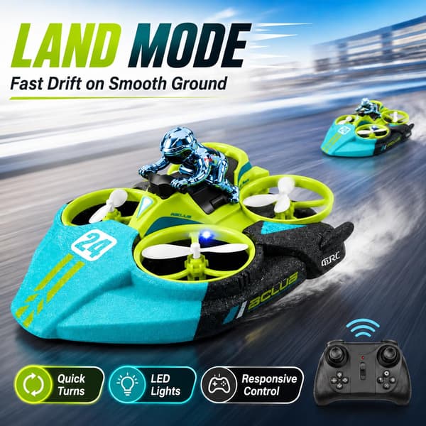 land sjø luft Drone 3-i-1 RC Hovercraft, Blå: 2 batterier Blue
