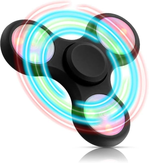 LED Lysende Fidget Spinner - Festgave med rigeligt lysshow - Angstlindrende sensorisk legetøj til børn og voksne Sort