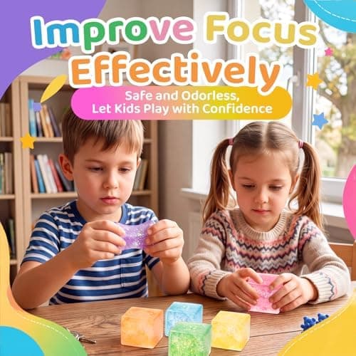 6-pack isbit squishy stressbollar, glitter fidget cube klämleksaker för barn och vuxna, långsamt stigande glittriga sensoriska squish-block, festfavoriter,