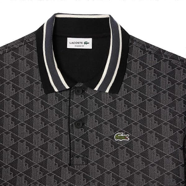 Lacoste Herrkläder Lacoste Herr Svart Monogram Jacquard Kortärmad Pikétröja 3