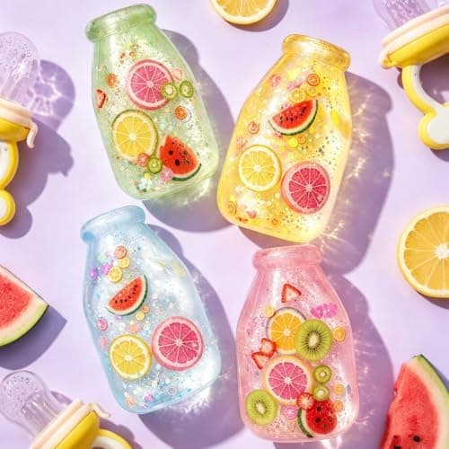 Flaska Squishy Leksak, Långsamt Stigande Stressbollar | Fylld med Fruktskivor och Glitter, Nyhet Sensoriska Leksaker, Ångestlindring, Kontor Klassrum, Green
