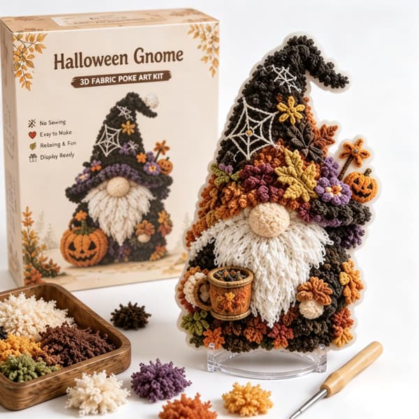 YILCER Tomte 3D Tygstickskit, DIY Sagobok Tomtevänner Punch Needle Hantverksset, 3D Jul Tygstickskit, Vinter Jul Halloween