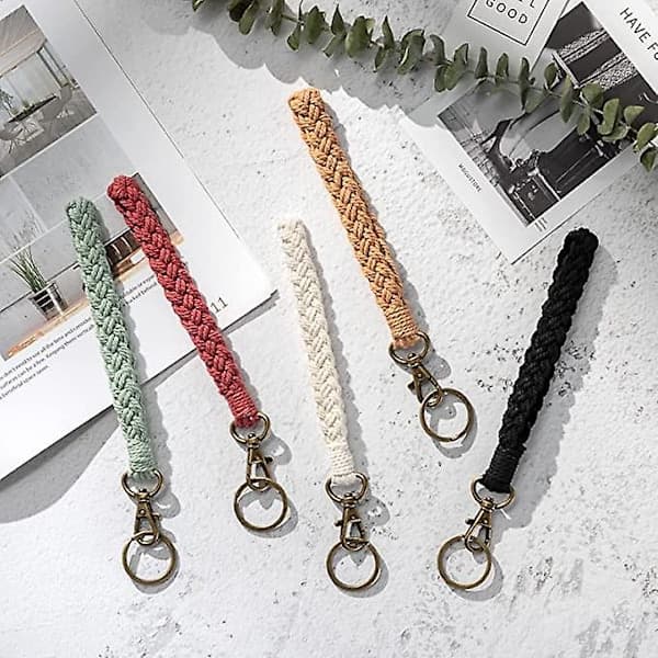 2-pack bruna nyckelringar makramé armband snöre dam snöre kort boho snöre