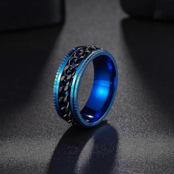 Angstringe til mænd Fidgetringe til mænd Kvinder Kædespinnerringe til børn Teen Titanium Stålringe Blue Black 12