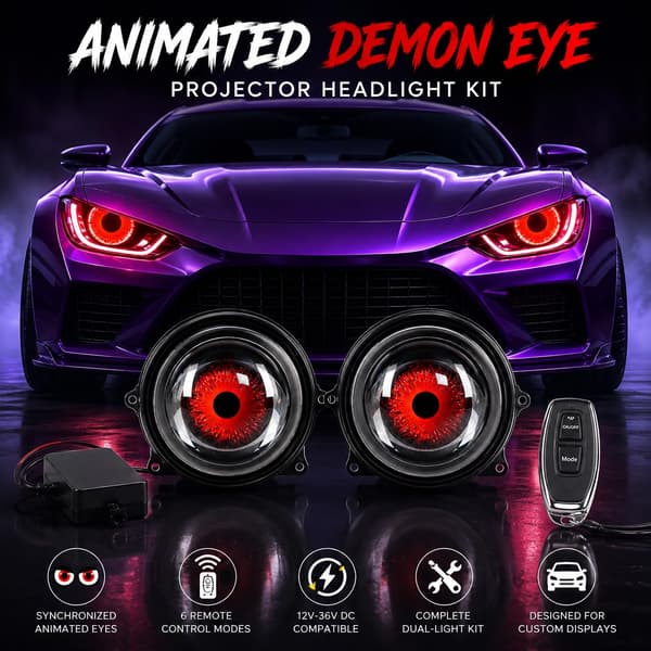 Demon Eyes Survival Kit, Dynamiska Demonögon Bilstrålkastare (33 Lägen-1PC) 33 Modes-1PC