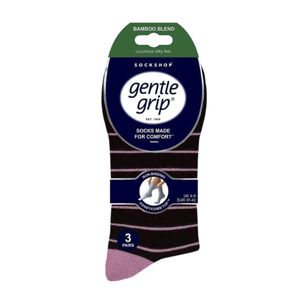 Gentle Grip - 6-pack damstrumpor i bambu utan resår Black/Pastel 4-8 UK