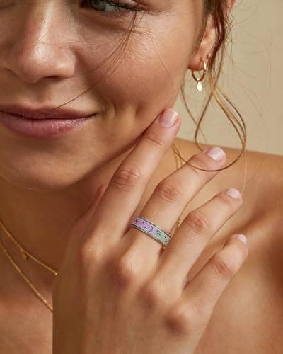 Fidget Ring Legetøj Voksne Angstlindring Spinner Kvinder Mænd Sol Måne Stjerne Rainbow Size 10
