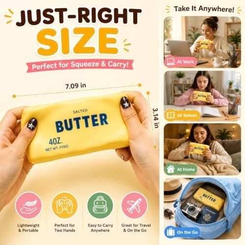 Krämig Smör Squishy ASMR Pärlfylld Realistisk Mat Stressboll Butter-yellow