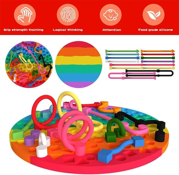 Sensorisk aktivitetsbræt, beroligende fidget-bræt i silikone til børn og voksne, sensorisk legetøj til udvikling af finmotorik, flere former Rainbow-rectangle+round(2 Set)