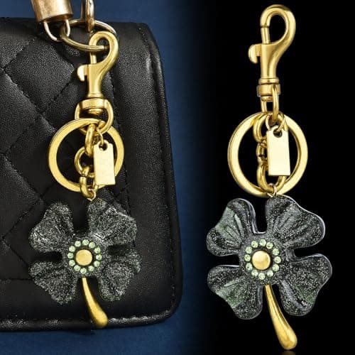 Väskberlock, söta handväskberlocker, väsktillbehörsberlocker, väskkedjor, handväskberlocker Four-leaf - Black