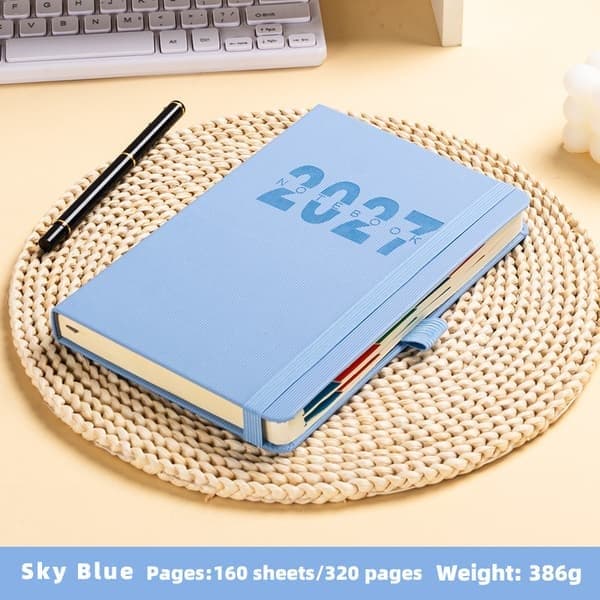 2027-planlegger (engelsk versjon), kalender, notatbok, opptaker for arbeidseffektivitet, båndplanlegger, blå, A5
