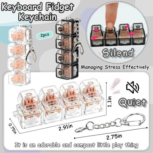 2 st tangentbordsfidgetleksak, tangentbordsfidgetnyckelring 4-i-1 tyst tangentbordsdekompressionsknapp fidgetleksaker, tysta sensoriska stresslindrande presenter Transparent Black+clear--non Light