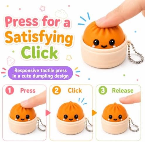 Dumpling Clicker Fidget Legetøj 6 STK Sæt, Søde 3D-printede trykbare Clickers med taktil feedback, Farverigt Stressaflastende Skrivebordslegetøj til voksne,