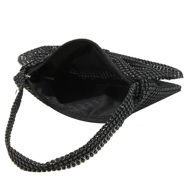 Damväska med diamantbåge, strasskoppling, plånbok, bröllopsbalsväska, svart black