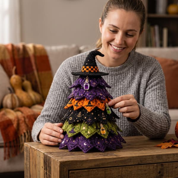 DIY Halloween tikattu kangaspuusarja, 3D ompelukäsityö Halloween-puu D