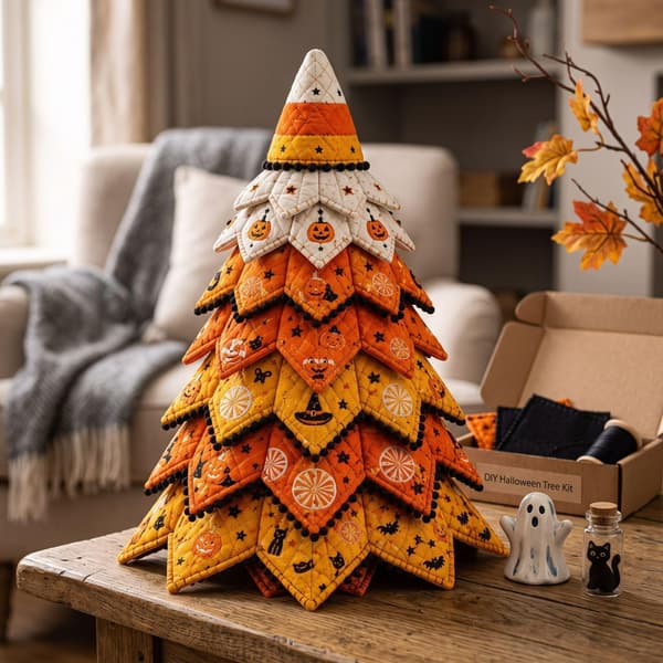 DIY Halloween tikattu kangaspuusarja, 3D ompeluartesetti Halloween-puu, C C