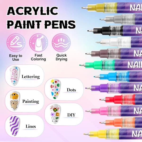 12 stk Nail Art Pen Marker Sæt 0,5 mm Fin spids til præcis graffiti tegning [Mode]