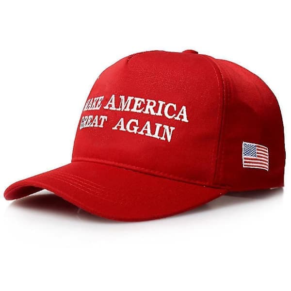 Broderede kasketter med teksten \"Make America Great Again\", amerikansk præsidentvalg