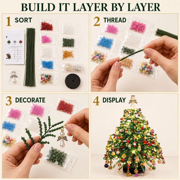 DIY Perlejuletresett med lys for voksne, borddekor (E) E