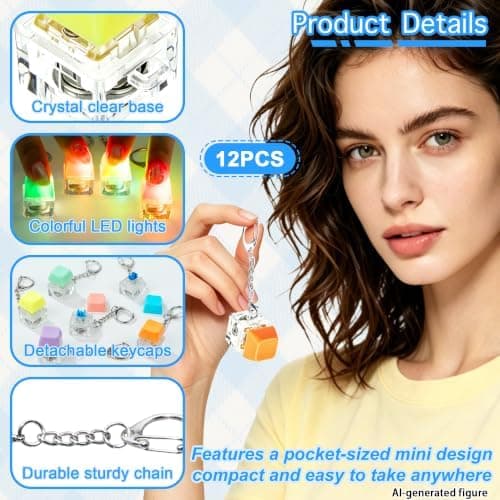 ILHSTY Tangentbords Fidget Toy, 12-pack Lysande Klicker Nyckelring, Orange Macaron Orange