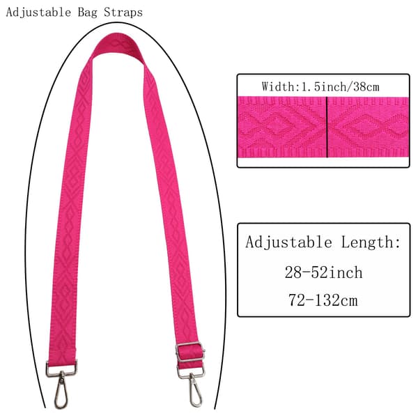 Crossbody-stropper til punge Brede skuldertaskestropper Justerbar erstatningsbroderet pungstrop til håndtasker Silver Hardware-pink-2