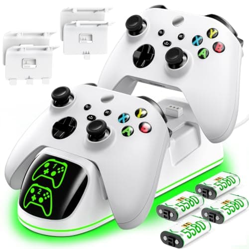 OlVO XSX Controlleroplader til X/S/One/Elite, med 4x5580mWh Xbox-batteri White-4 Packs