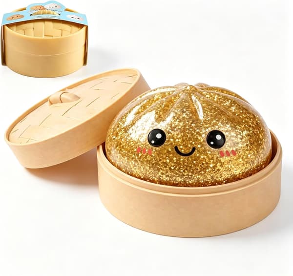 Glitter Dumpling Squishy Squeeze Legetøj med Damper, Blød Langsom Rebound Stress- og Angstdæmpende Sensorisk Fidget Bold til Børn og Voksne (Guld)