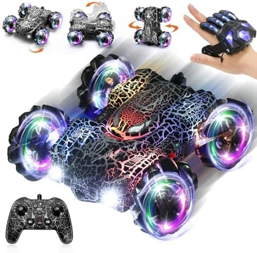 Gestusfølende RC Stuntbil med LED-lys Dobbeltsidet RC Biler Edderkoppe Legetøj Dual Control Black