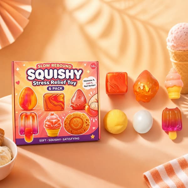 6-pack orange långsamt stigande squishy-leksaker, isglass och geometrisk stresslindrande sensorisk presentuppsättning