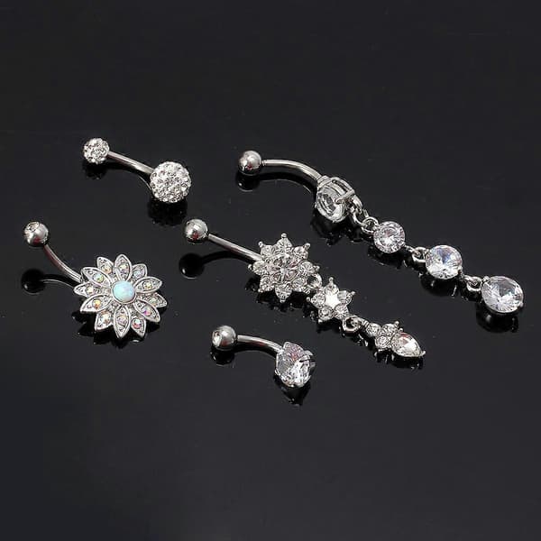 5 stk/sett for titan dingle navle ring CZ stein kroppspiercing navle ring