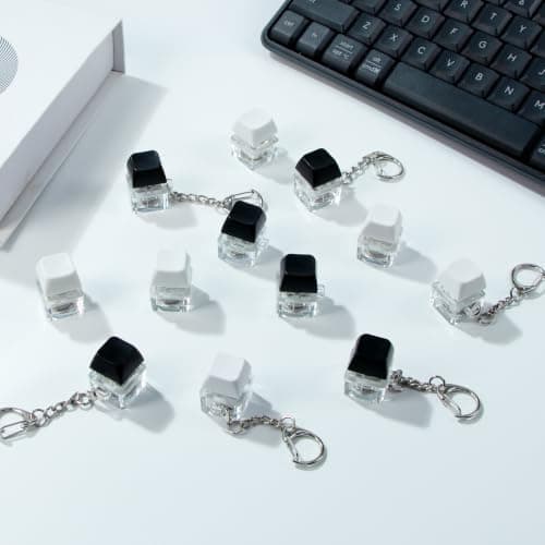 ILHSTY Tangentbords Fidget Toy, 12-pack Lysande Klicker Nyckelring, Svart Black+white