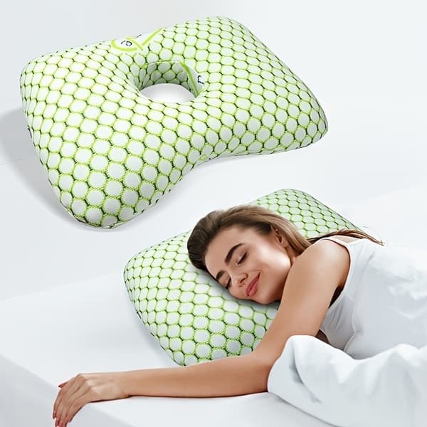 Ørepude til sidesovere, ergonomisk designet med et halsstøttehul, specielt designet til øreproblemer
