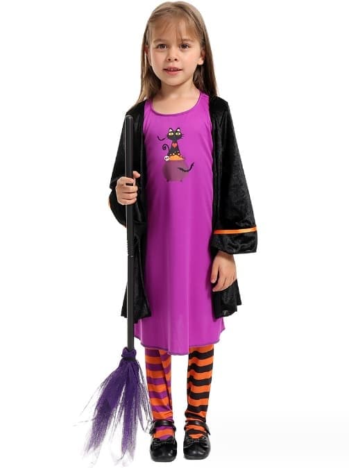 Pige sort kattekostume med hat til børns Halloween-udklædning, størrelse S S