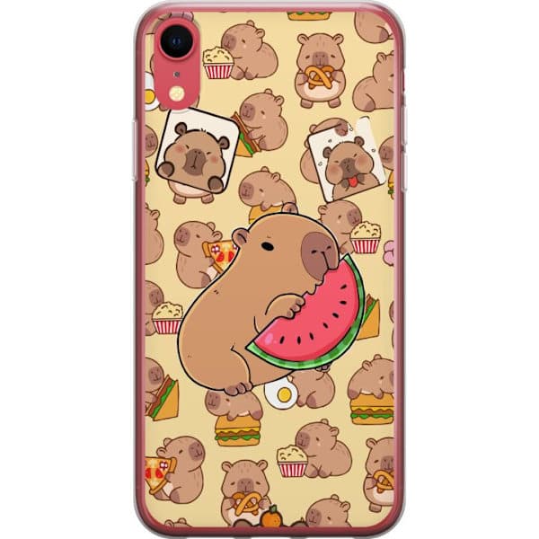 Kompatibelt mobildeksel til Apple iPhone XR, søtt kapybara-design med vannmelon, pizza og popcorn