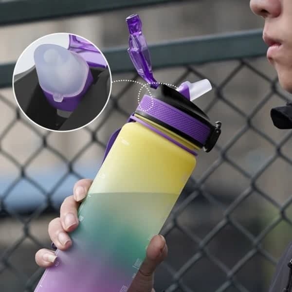 Vattenflaska Sport Drickskopp Plast Vattenkopp 1000ML - i lager Gul&Lila Yellow&Purple