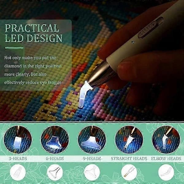 USB-genopladelig lys-borepen til 5D diamantmaling DIY-værktøjspen til diamantbroderi, gul