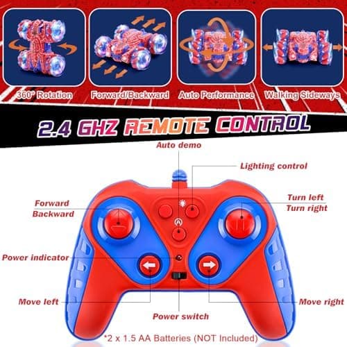 Geststyrd RC Stuntbil 2.4GHz Helkroppsljus Dubbelsidig RC-bil Dual Control Red