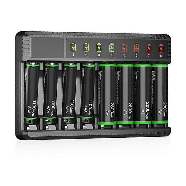 Universal 8-spors hurtiglader for AA AAA Ni-MH oppladbare batterier