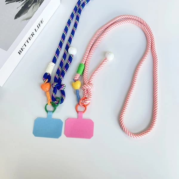 DIY håndvevd justerbar mobiltelefon-snor, lang crossbody-snor, trendy hjerteformede tilbehør, blå, polyester/nylon Blue Polyester / Nylon