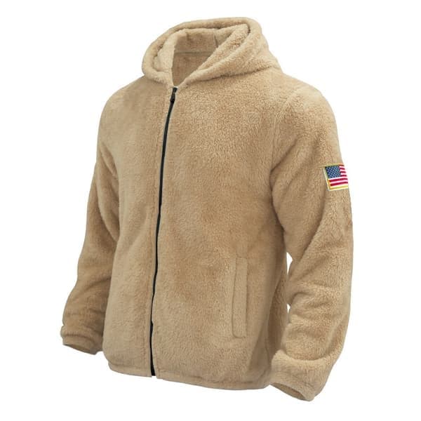 Fleece hættetrøje med lynlås til mænd, vinterjakke, khaki, størrelse S khaki S