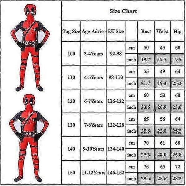 Deadpool cosplay-dräkt för Halloween och konvent, storlek 110 cm 110cm