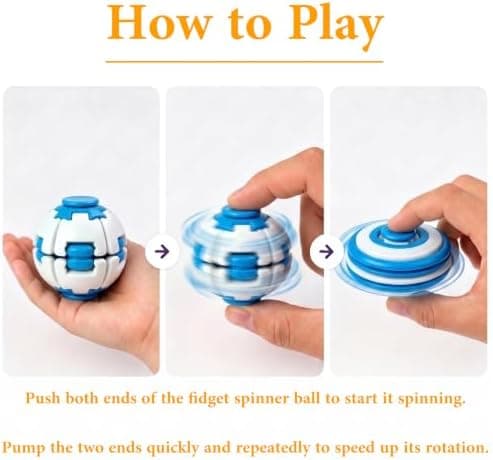 Tryk Spin Fidget Spinner-bold, Tryk & Spin Sensorisk Stressaflastende Fidget Roterende Bold, Bærbar Håndholdt Spinner-bold til Voksne, Kontor Skole White